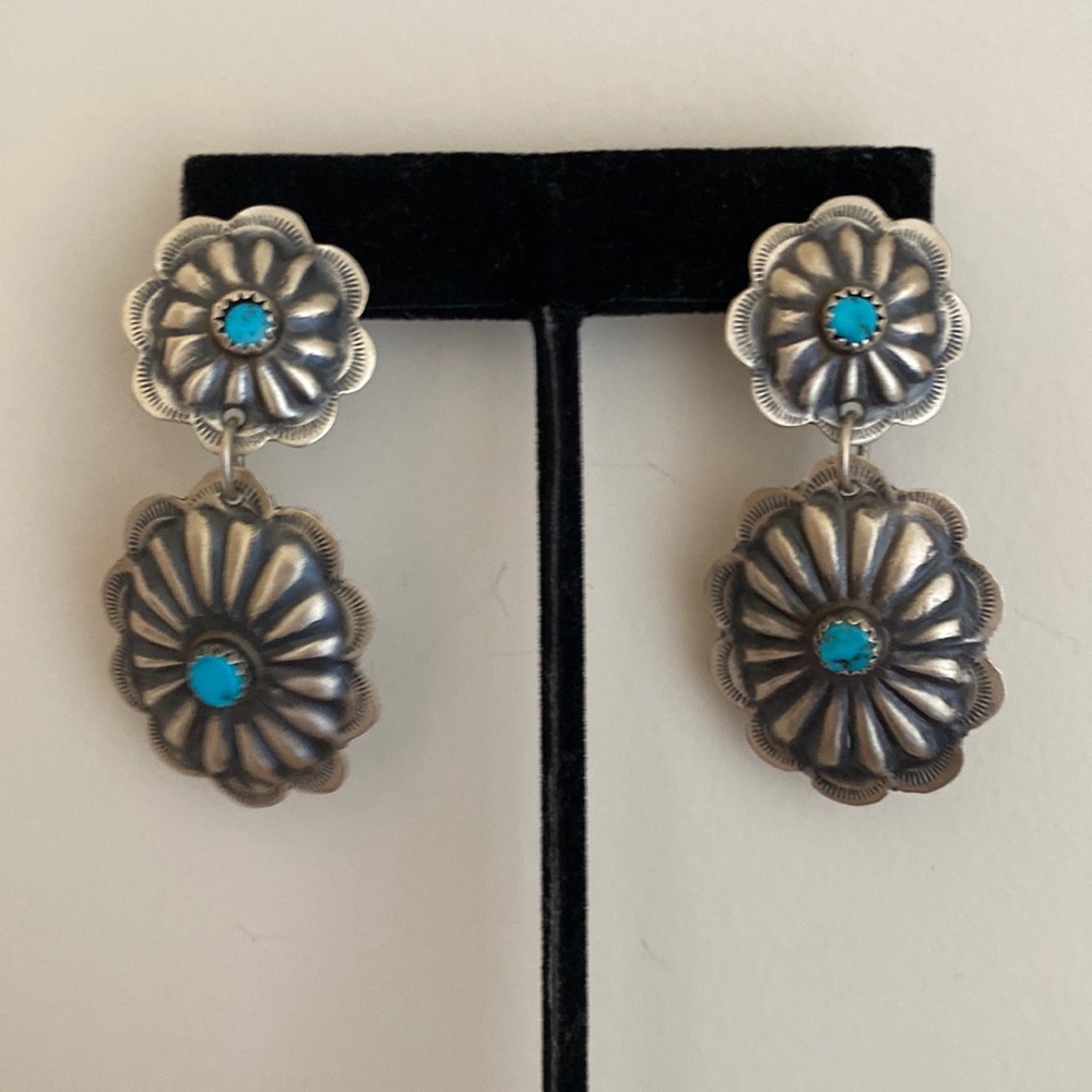 Silver and turquoise Concho earrings. Lightweight and great